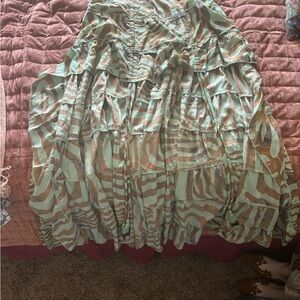 Women's Zebra Print Skirt - Mint Green and Brown
